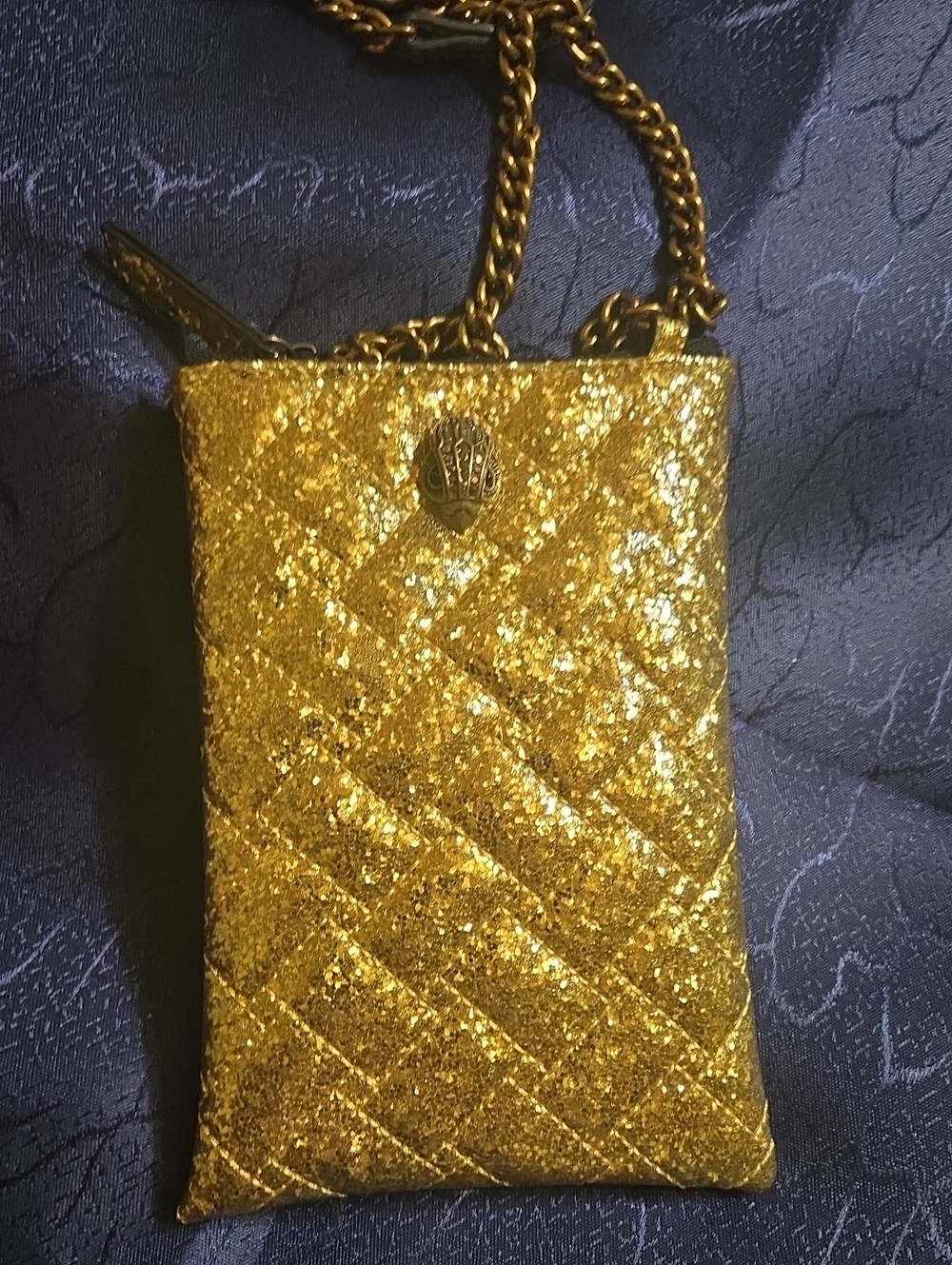 Glitter Look Quilted Gold Leather Phone Case Kurt Geiger London Authentic.